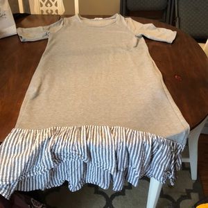 Grey short sleeve maxi dress with striped detail at bottom